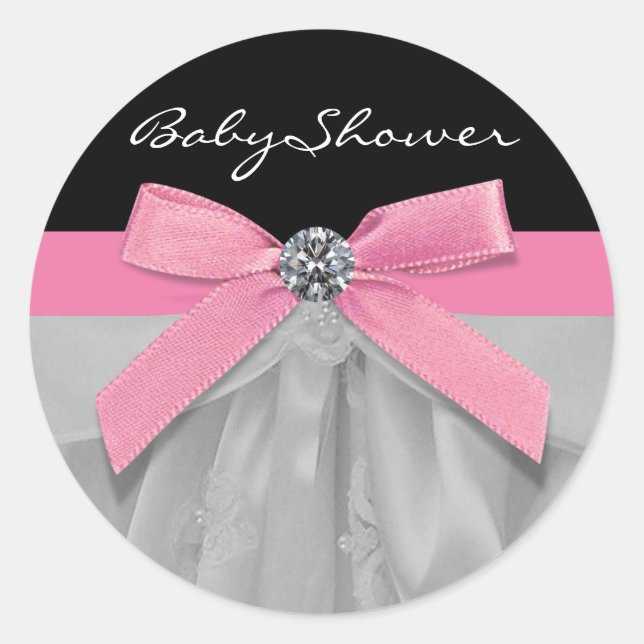 Pink Black Baby Girl Shower Stickers (Front)