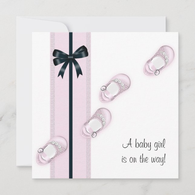Pink & Black Baby Shoes Shower Invitations (Front)