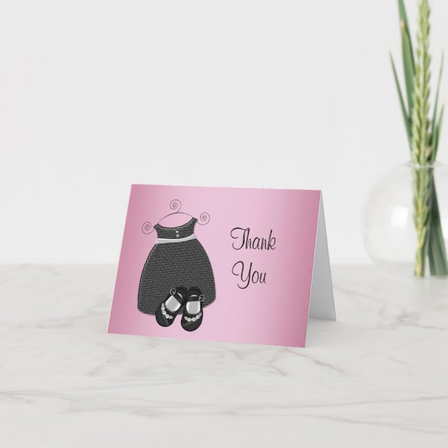 Pink Black Baby Shower Thank You Cards (Front)