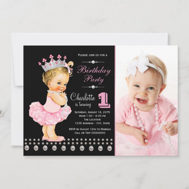 Pink Black Ballerina Princess Girl Birthday Party Invitation (Front)