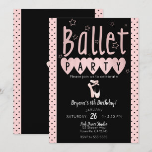 Pink & Black Ballet Ballerina Chic Birthday Party Invitation