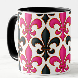 Pink Black Baroque Fleur-de-lis Pattern Design Mug