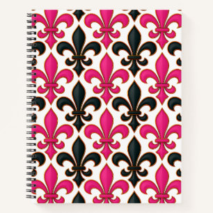 Pink Black Baroque Fleur-de-lis Pattern Design  Notebook