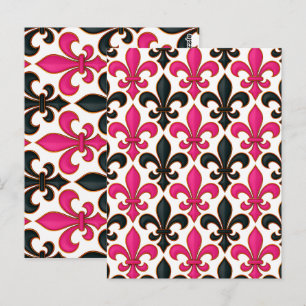 Pink Black Baroque Fleur-de-lis Pattern Design Postcard