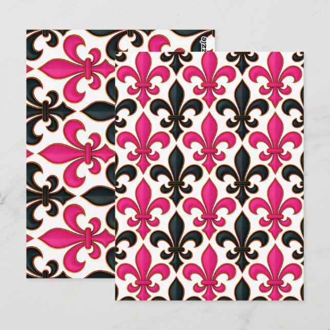 Pink Black Baroque Fleur-de-lis Pattern Design  Postcard (Front/Back)