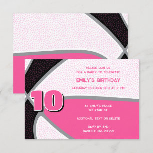 pink black basketball girls sports birthday invitation