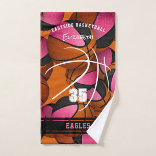 pink black basketball team colours athlete name hand towel