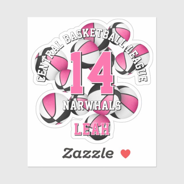 pink black basketballs cluster girls team name (Sheet)