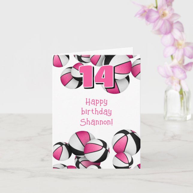 pink black basketballs girls sports birthday card (Orchid)