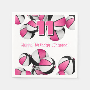 pink black basketballs kids birthday party napkin