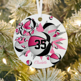 pink black basketballs stars girls keepsake metal tree decoration