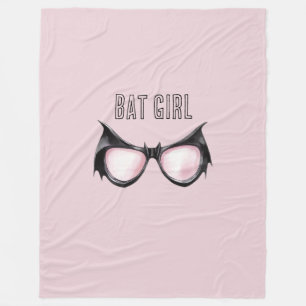 Pink Black Bat Girl Glasses Fleece Blanket