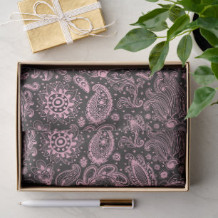 Pink black batik boho style floral paisley pattern tissue paper