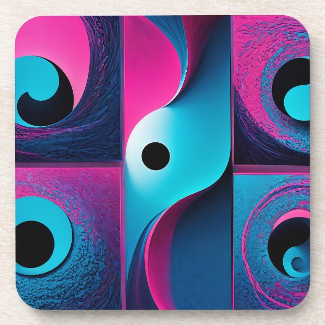 Pink Black Blue Geometric  Coaster (Front)