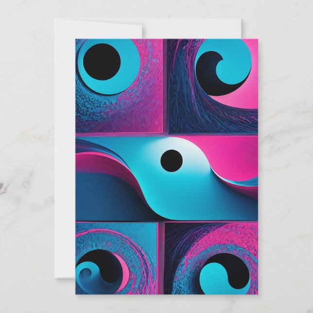 Pink Black Blue Geometric  Holiday Card (Front)