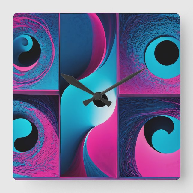 Pink Black Blue Geometric  Square Wall Clock (Front)