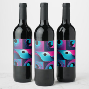 Pink Black Blue Geometric Wine Label
