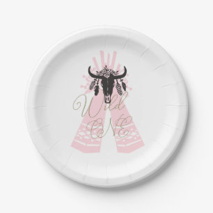 Pink & Black Boho Chic Wild ONE 1st Birthday Party Paper Plate