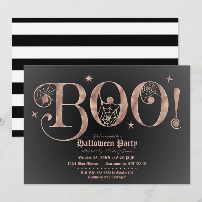 Pink & Black BOO Elegant Halloween Costume Party  Invitation (Front/Back)