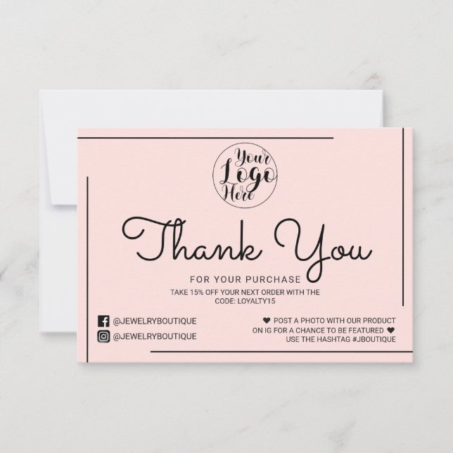 Pink Black Border Script Logo Customer Thank You Card (Front)