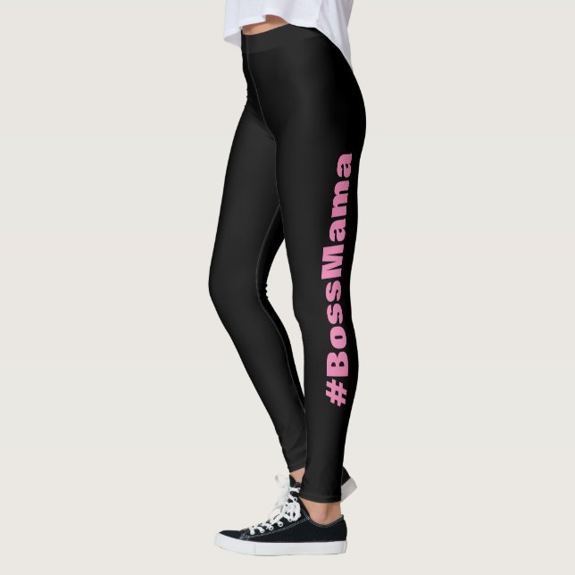 Pink Black Boss Mama Personalised Apparel Leggings (Left)