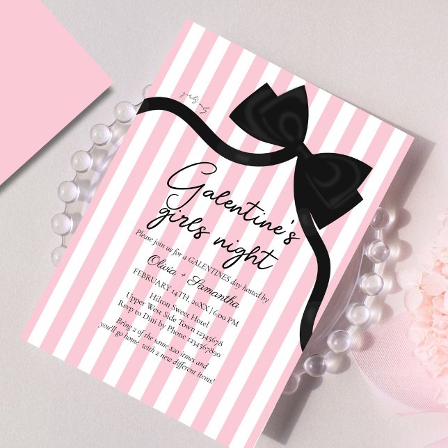Pink Black bow Galentine's girl night Valentine Invitation (Creator Uploaded)
