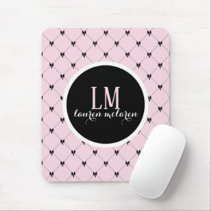Pink & Black Bow Monogram Mouse Mat