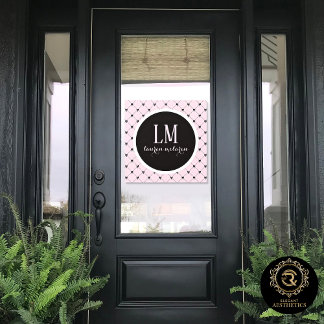 Pink & Black Bow Monogram Window Cling