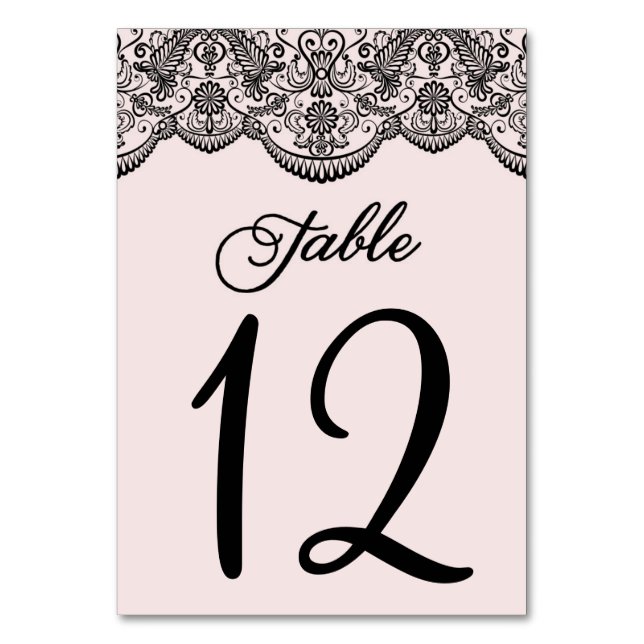 Pink & Black Brocade Lace Table Numbers Flat Card (Back)