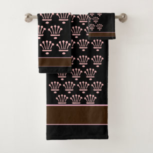 Pink Black Brown Floral Crowns Gift Bath Towel Set