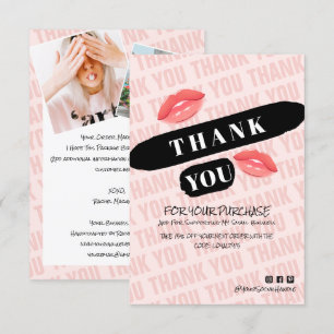 Pink Black Brushstroke Kiss Photo Order Thank You Card