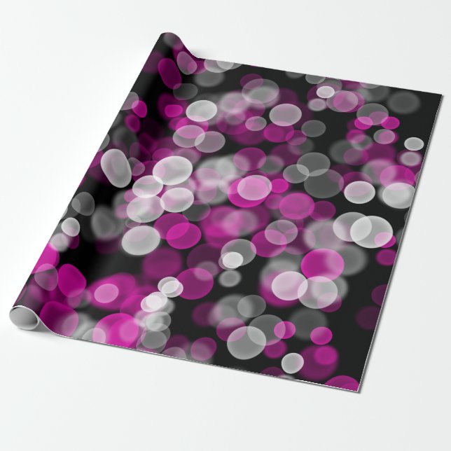 Pink Black Bubbles Bokeh Effect Wrapping Paper (Unrolled)