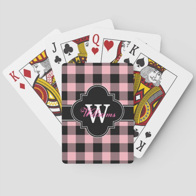 Pink Black Buffalo Check Plaid Tartan 1IQN Playing Cards (Back)