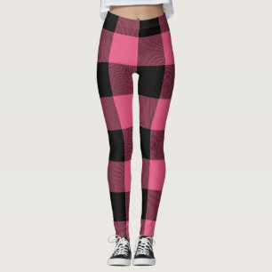 Pink & Black Buffalo Plaid Chequered Leggings