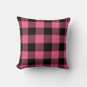 Pink & Black Buffalo Plaid Chequered Rustic Cushion