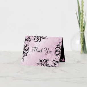 Pink & Black Butterfly & Flower Thank you card
