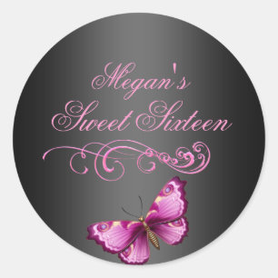 Pink/Black Butterfly Sweet 16 Envelope Sticker