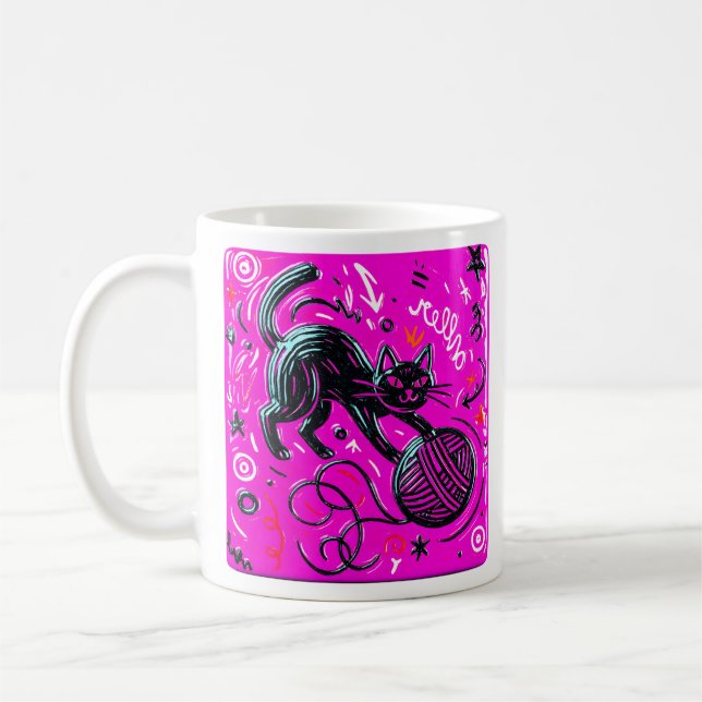 Pink Black Cat  Coffee Mug (Left)