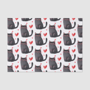Pink Black Cats Hearts Birthday Tissue Paper