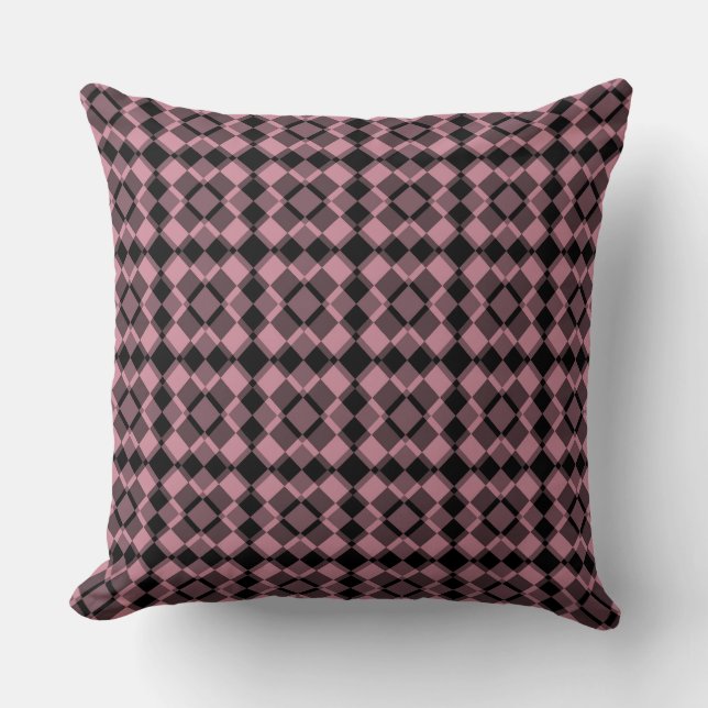 Pink Black Checker Argyle Pattern Cushion (Front)