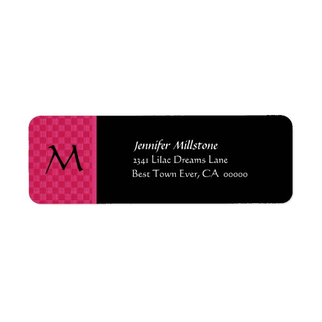 PINK & BLACK CHECKERBOARD Wedding Address Label (Front)