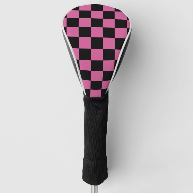 Pink & Black Checkered Pattern – Bold Stylish Golf Head Cover (Front)