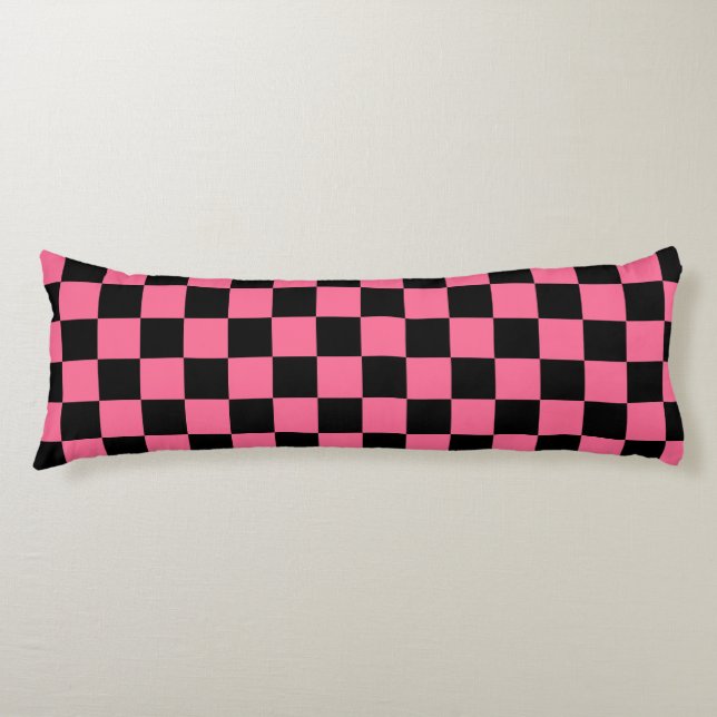 Pink Black Chequered Check Pattern Body Cushion (Front)