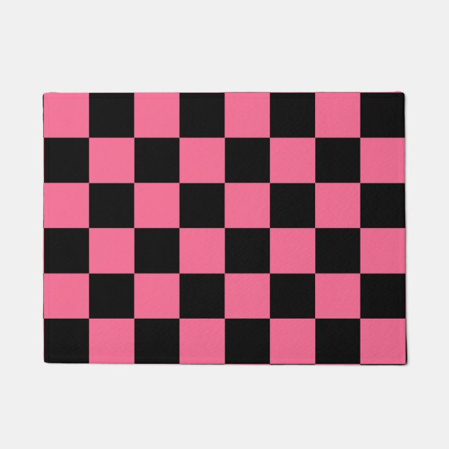 Pink Black Chequered Check Pattern Doormat (Front)