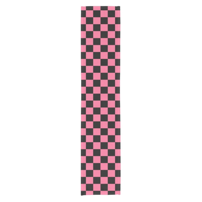Pink Black Chequered Check Pattern Short Table Runner (Front)