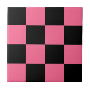 Pink Black Chequered Check Pattern Tile