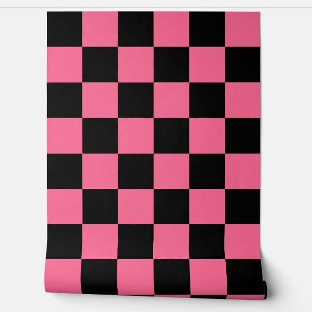 Pink Black Chequered Check Wall Decor (Unrolling)