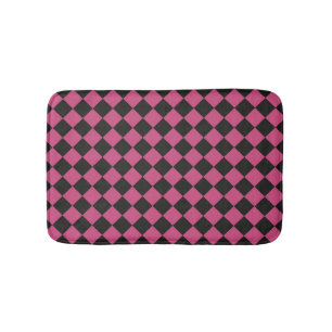 Pink Black Chequered Diamond Pattern Bath Mat