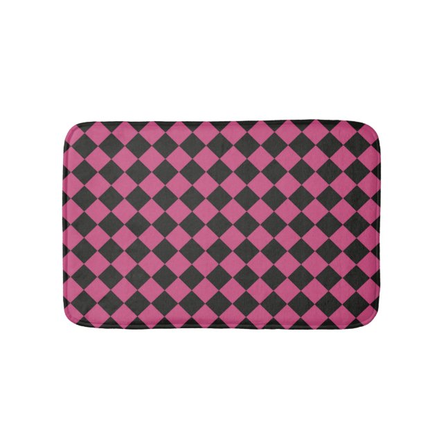 Pink Black Chequered Diamond Pattern  Bath Mat (Front)