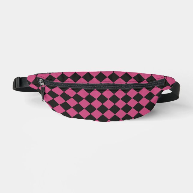 Pink Black Chequered Diamond Pattern Bum Bags (Front)